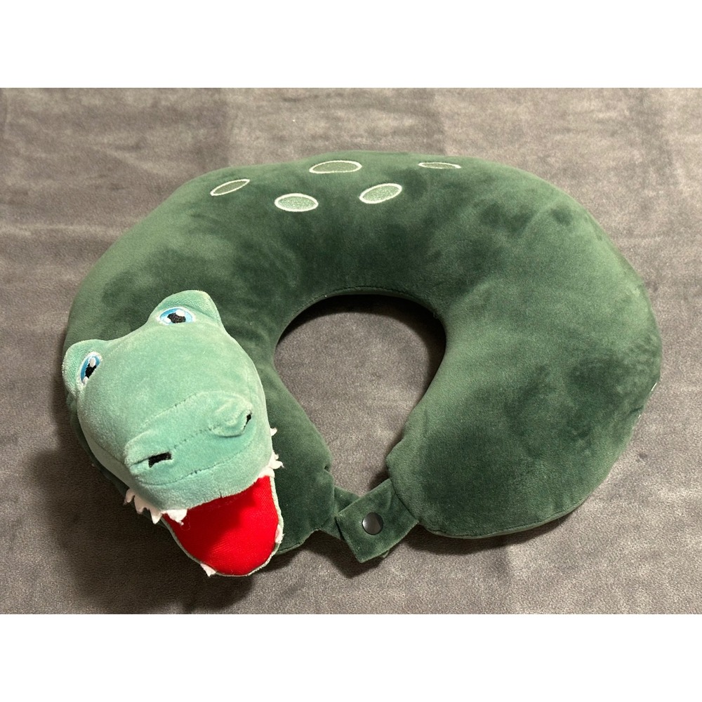 Green Crocodile Plush Travel Neck Pillow Kids Alligator Snap Closure